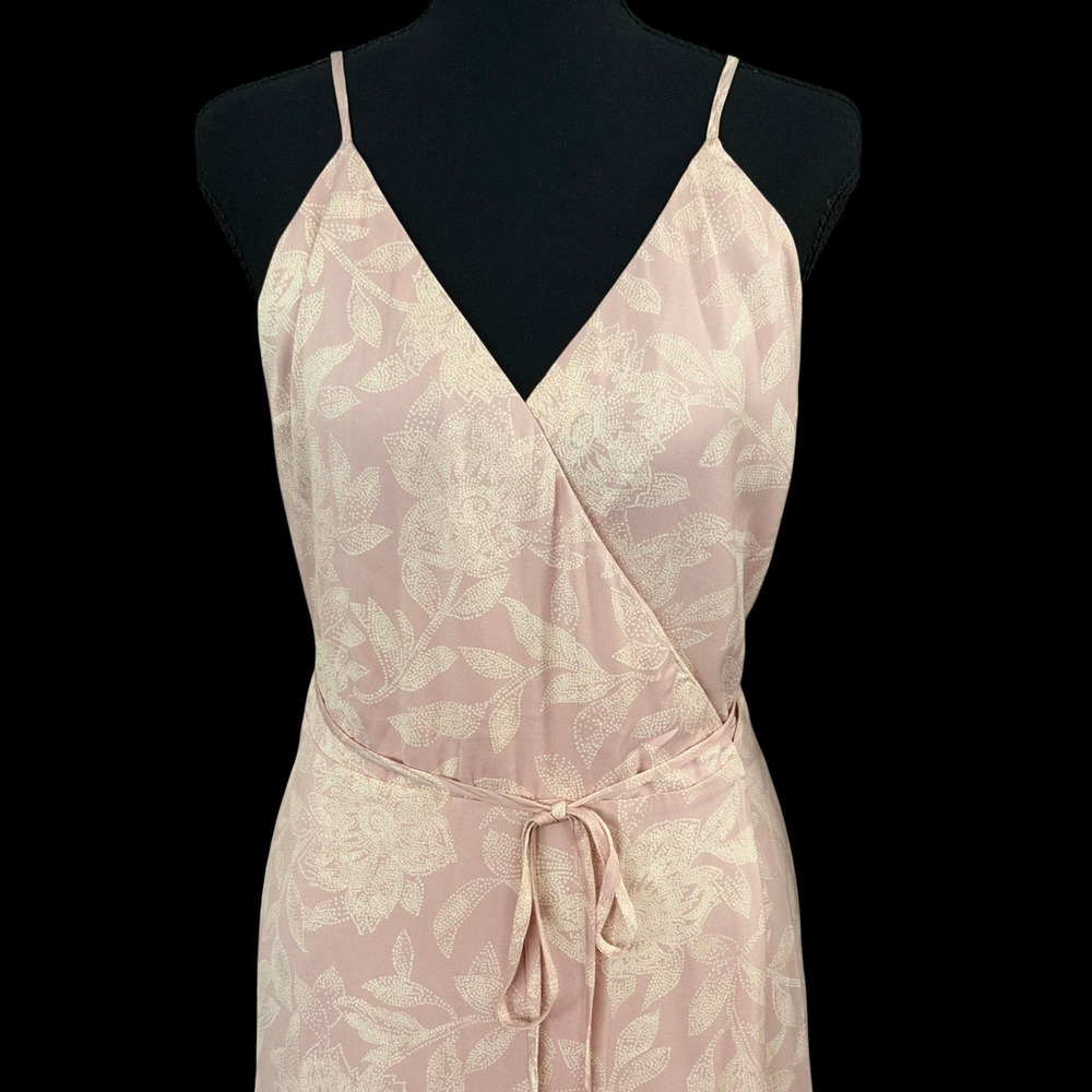 Madewell (Re)sourced Crepe Cami Wrap Dress L Pink Pindot Blooms Soft Girl Dainty - Picture 3 of 6